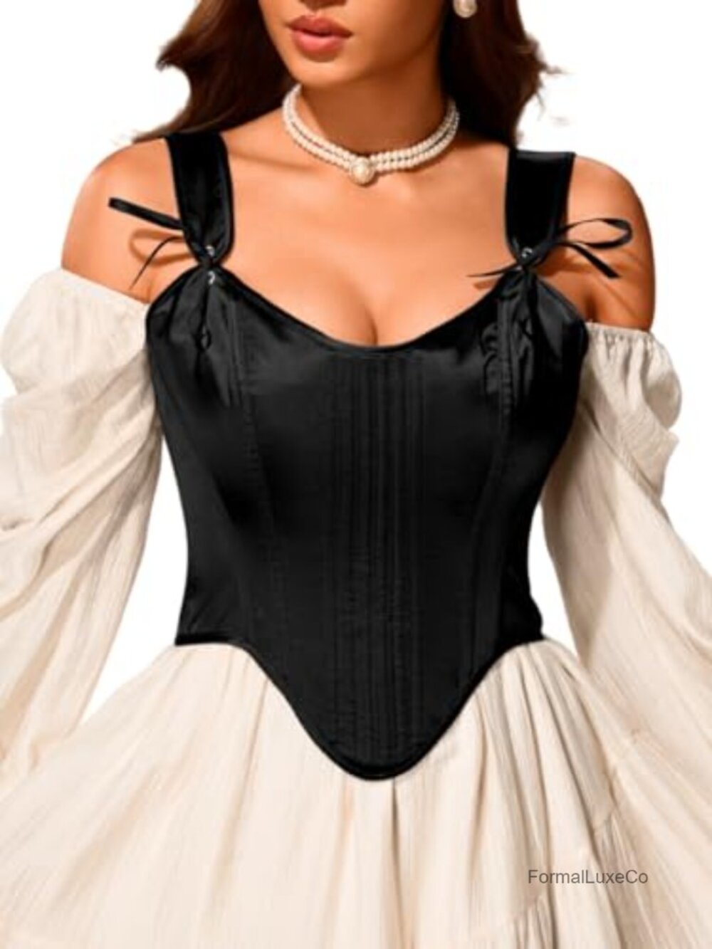 Satin Corset Top Lace-Up Overbust Bustier with Bow